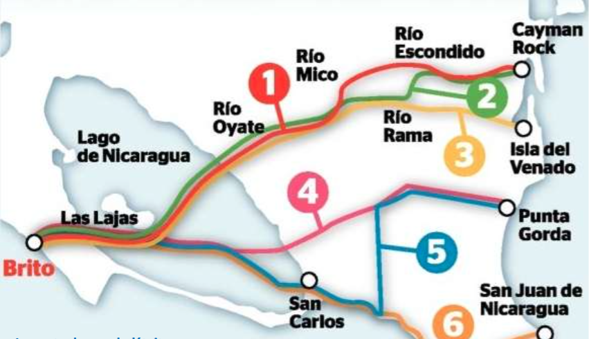  Les cinq routes envisagées initialement : Le journal du siècle http://lejournaldusiecle.com/2013/06/14/nicaragua-une-entreprise-chinoise-obtient-la-concession-pour-un-futur-canal-interoceanique/  